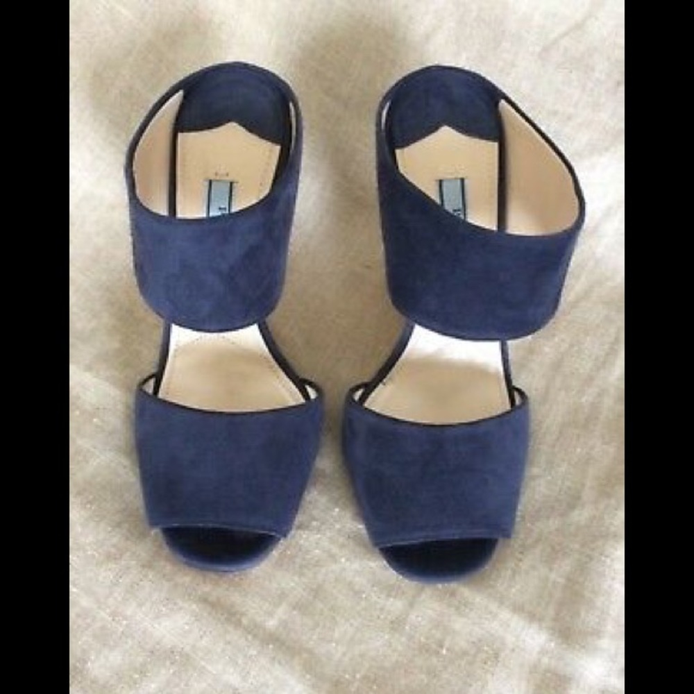 Prada Sandals Blue Suede Wedge Heel Slide 5.5 - Picture 3 of 8